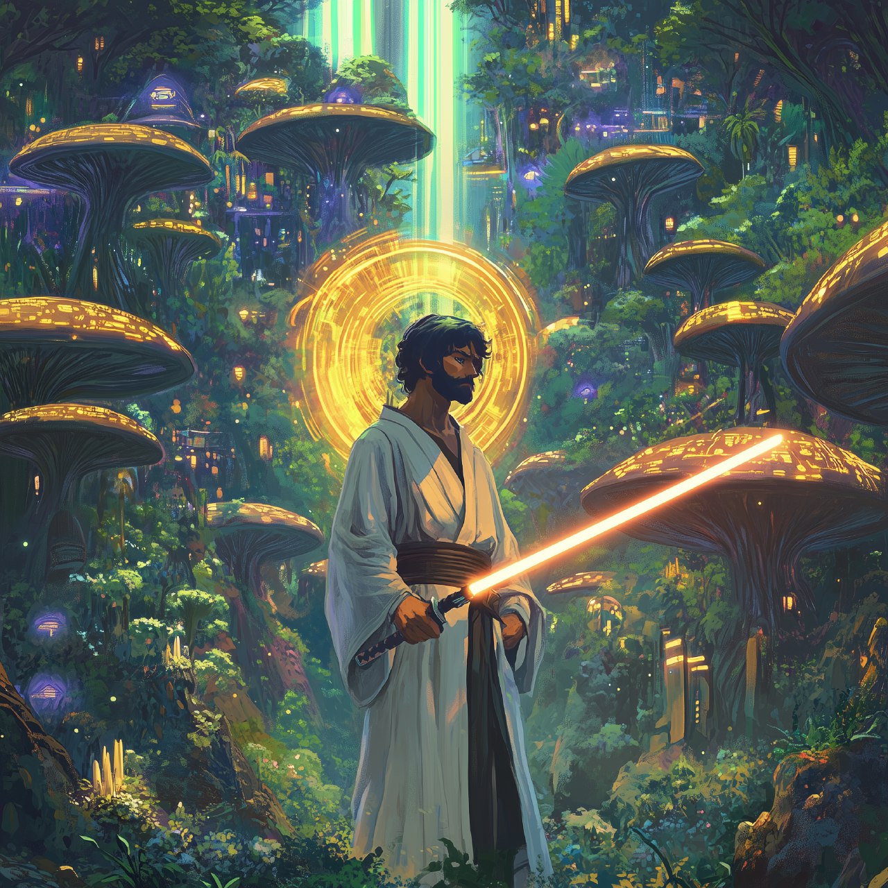 @thetokenjedi aesthetic — mycelial wisdom meets galactic mentorship